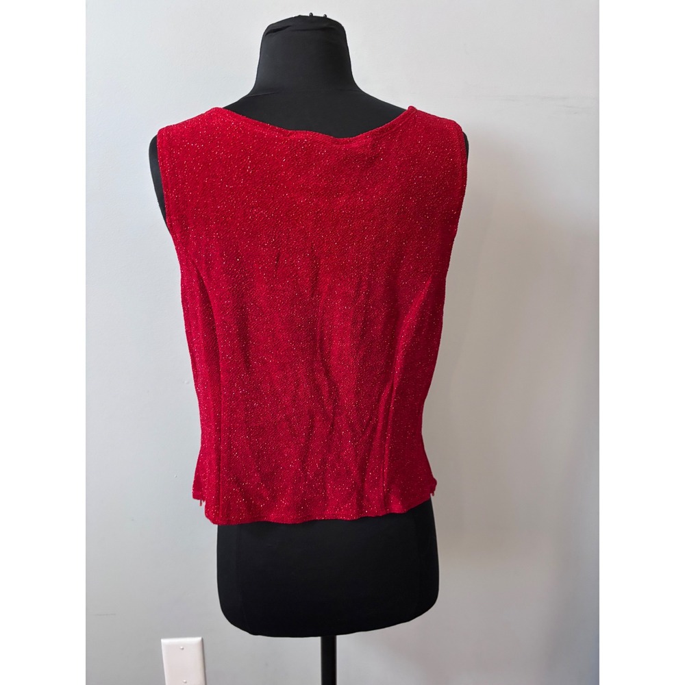 Dress Barn‎ Red Sparkle Glitter Knit Two Piece Set Top Cardigan Women's L - Picture 6 of 11